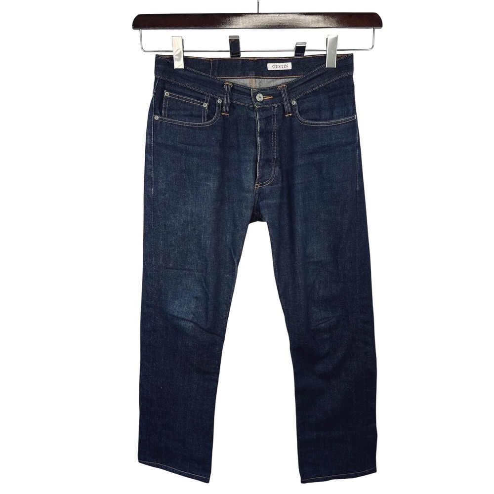 Gustin Straight Fit Raw Selvedge Denim Jeans 33 Indigo Blue Made in USA #64